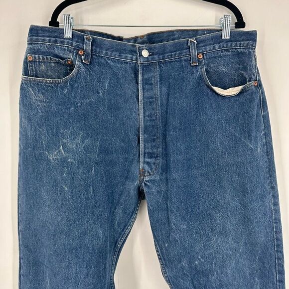 Vintage 80s Levi's 522 Unisex Straight Jeans Blue Denim Medium Wash Size 42x32 - Picture 7 of 16